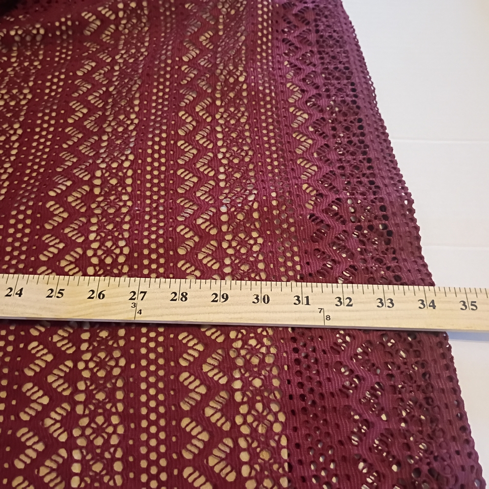 UMGEE WOMEN MINI DRESS BURGUNDY‎ CROCHETED BELL SLEEVE POM POM SZ 2X - Picture 6 of 7